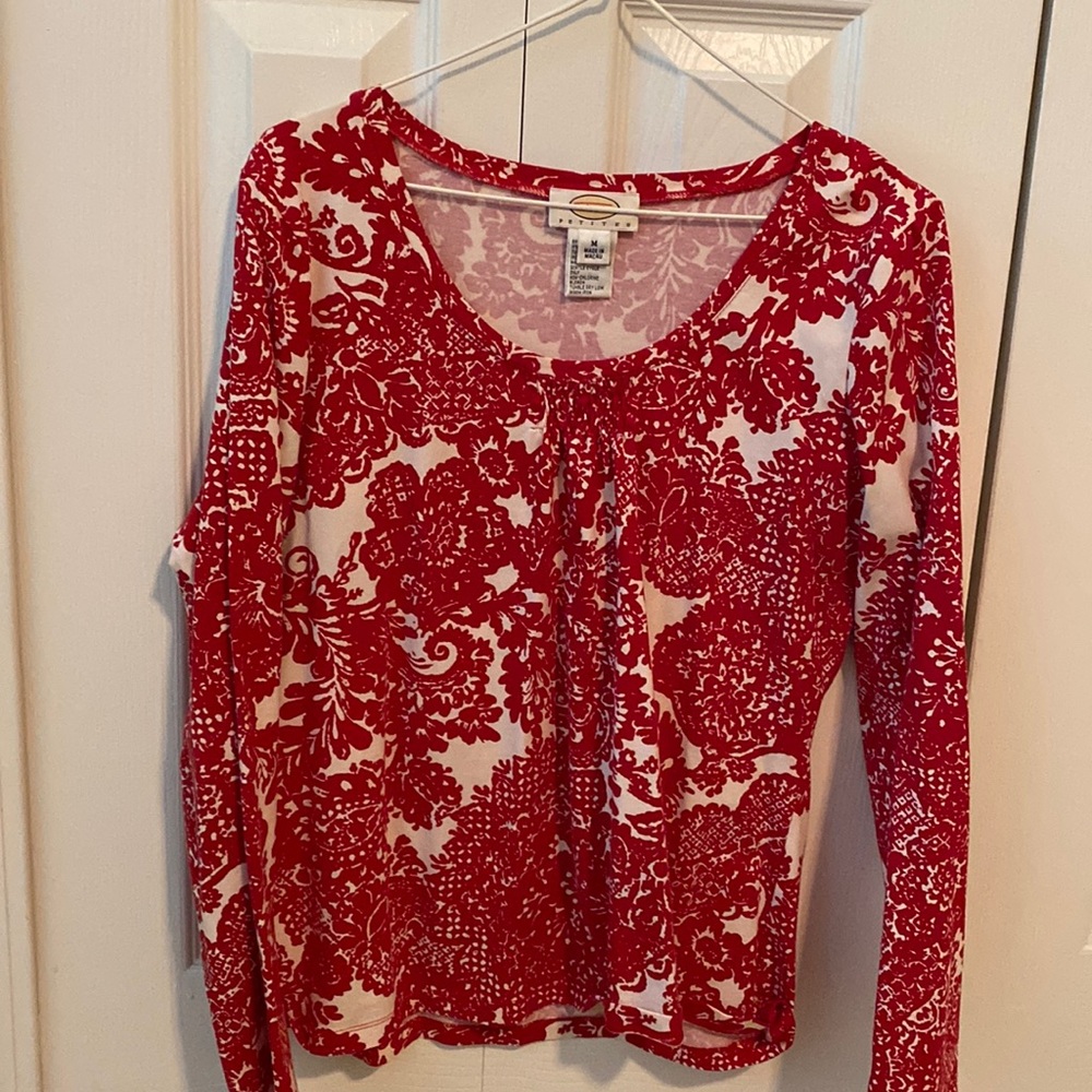 Talbots Red and White Long Sleeve Scoop Neck Tee